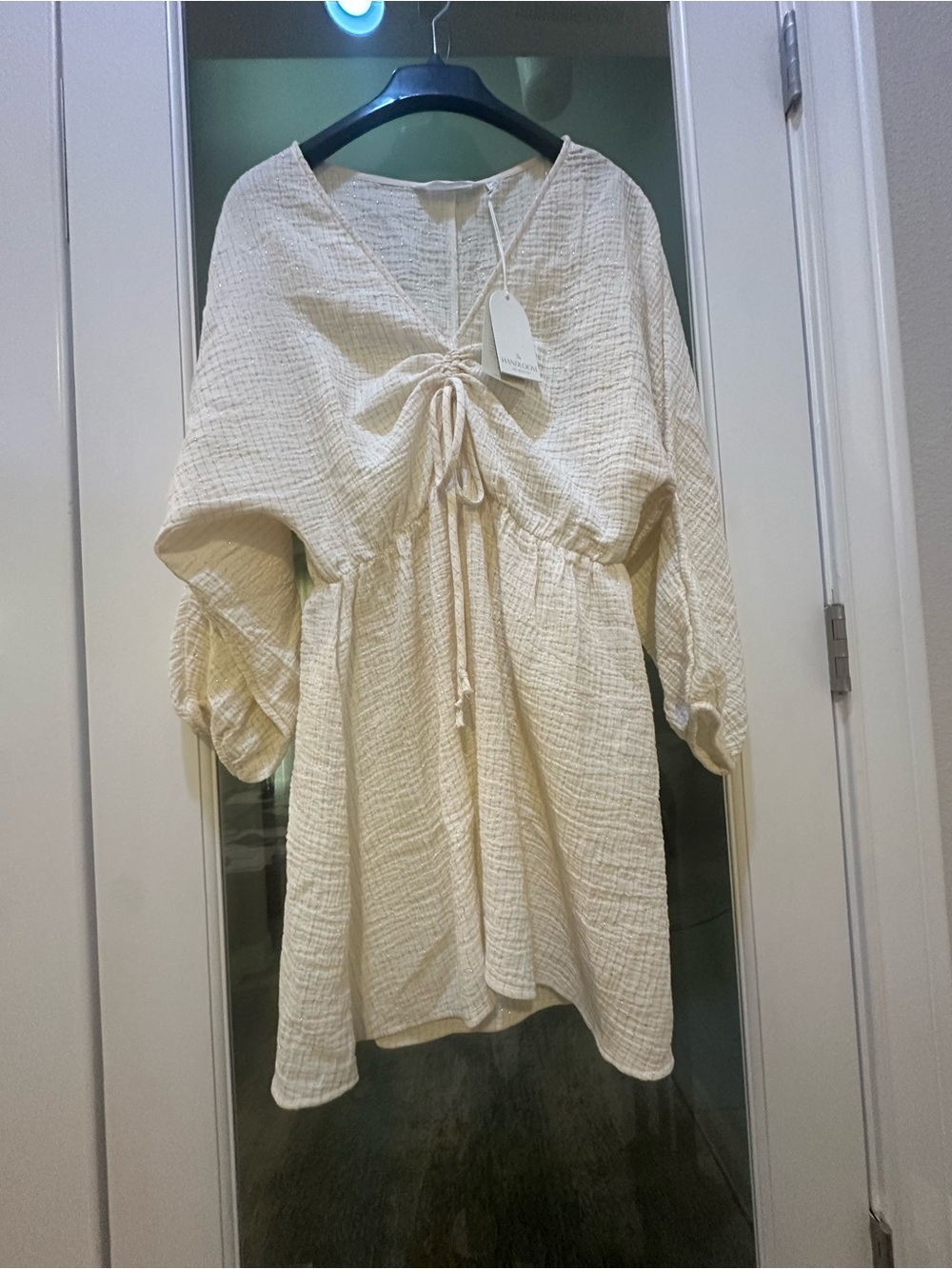 The Handloom 100% Turkish Cotton Gaia Drawstring Mini Dress Cover up NWT
